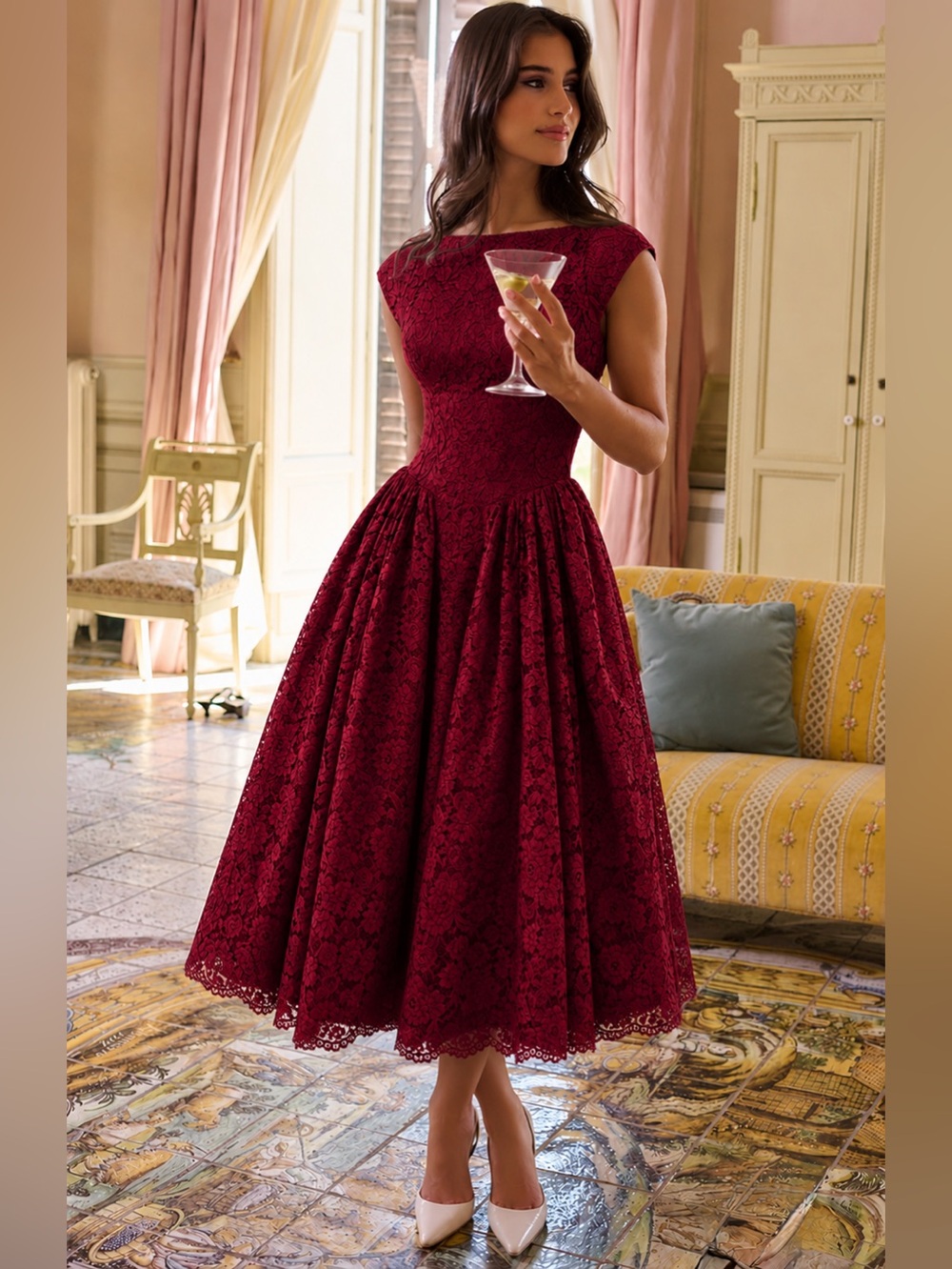 House of CB Debutante berry lace backless midi dress